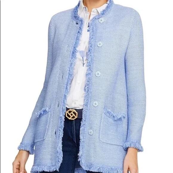 J. McLaughlin Sweaters - J. McLaughlin Lexa Long Sleeve Fringe Tweed Sweater Solid Blue Women's Size S